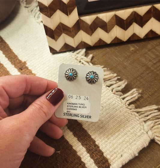 Round Sterling Silver Earring Turquois